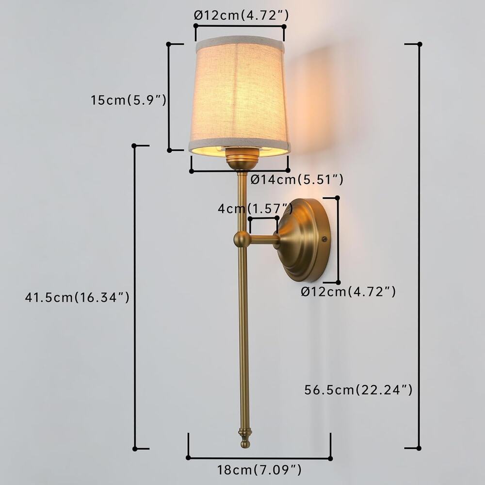 Antique Bronze 1-Light Wall Sconce with Linen Fabric Shade - Picture 3 of 5